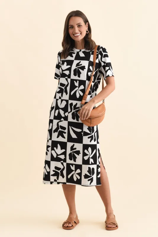 Splice Black Leaf Cotton Tee Dress sold by Blue Bungalow