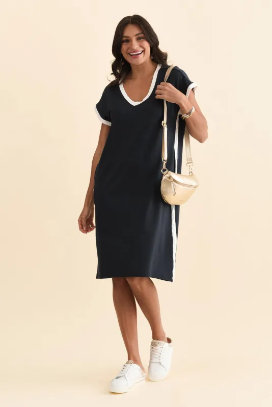 Tula Navy Contrast T-Shirt Dress sold by Blue Bungalow