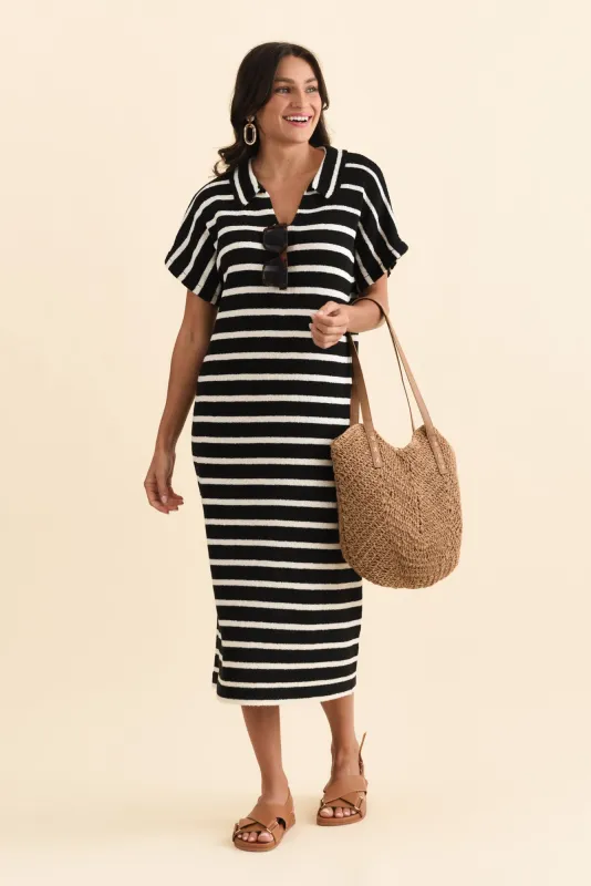 Bradford Black Stripe Knit Polo Dress sold by Blue Bungalow