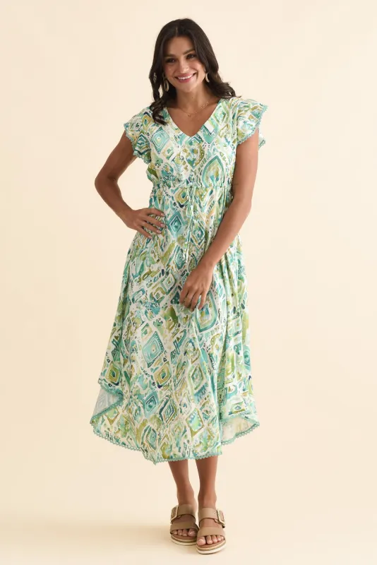 Libby Green Mosaic Midi Dress sold by Blue Bungalow