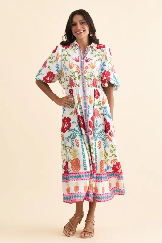 Hettie White Tropical Tie Dress sold by Blue Bungalow