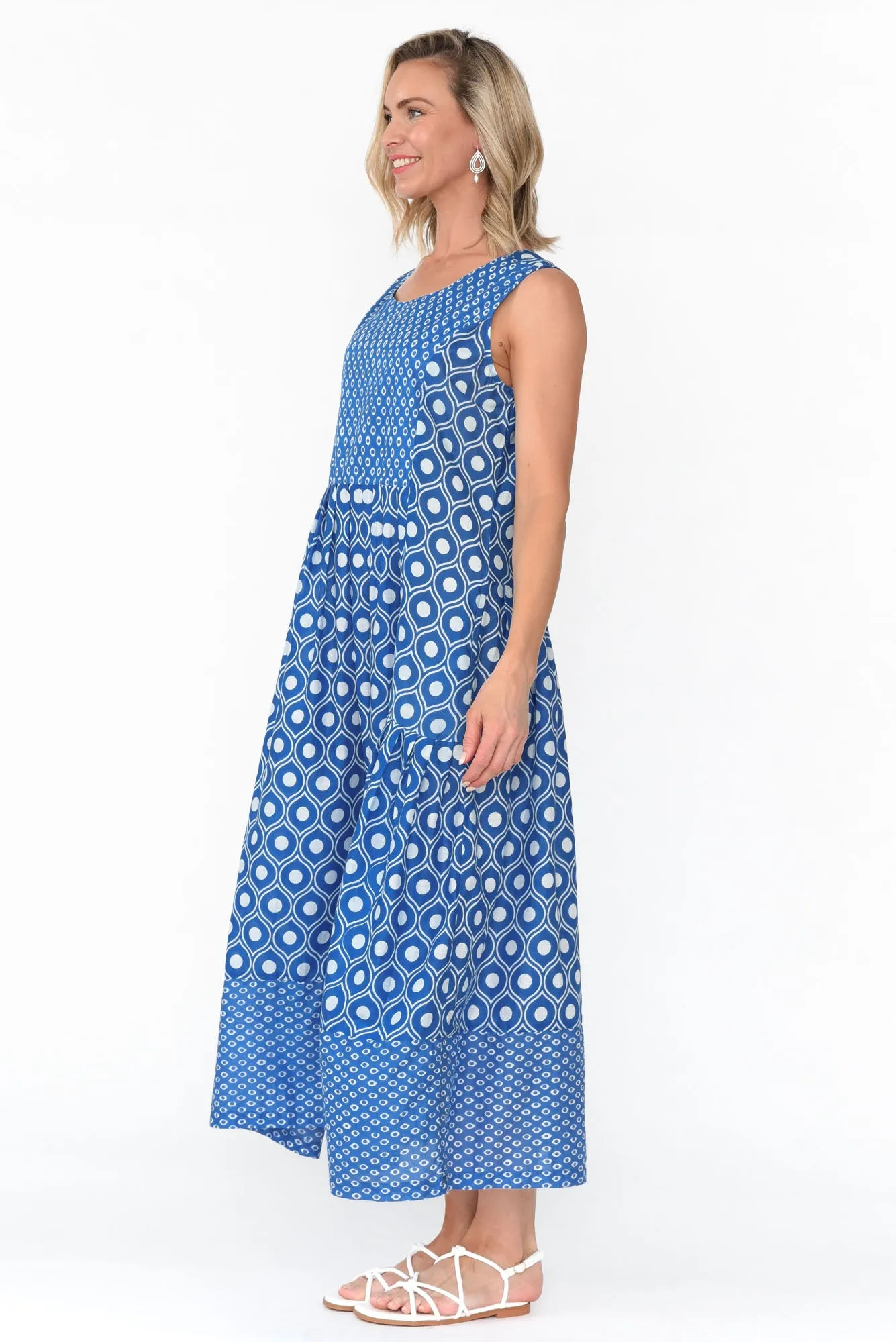 Serena Blue Circle Cotton Dress sold by Blue Bungalow product image thumbnail 3