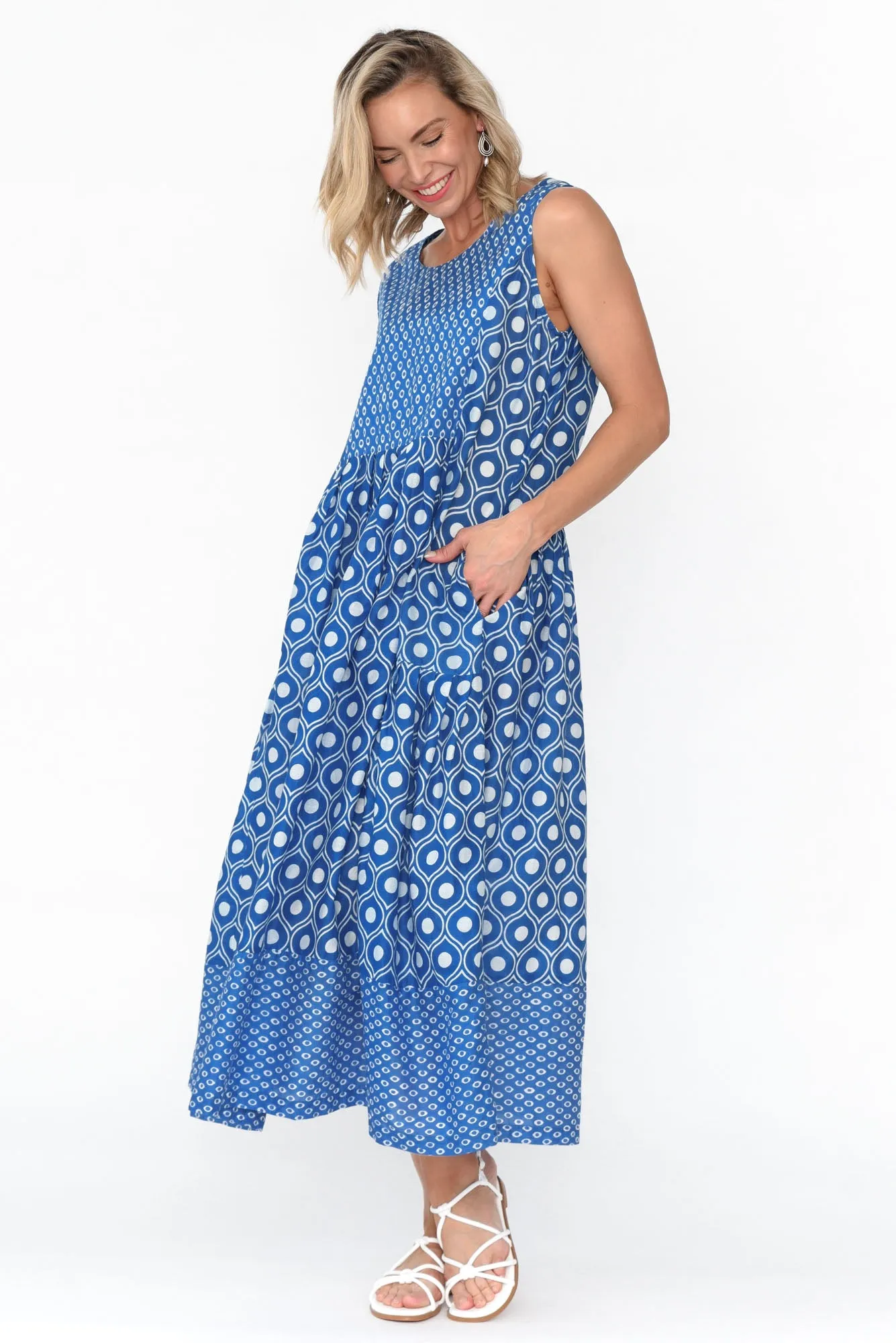 Serena Blue Circle Cotton Dress sold by Blue Bungalow product image thumbnail 2