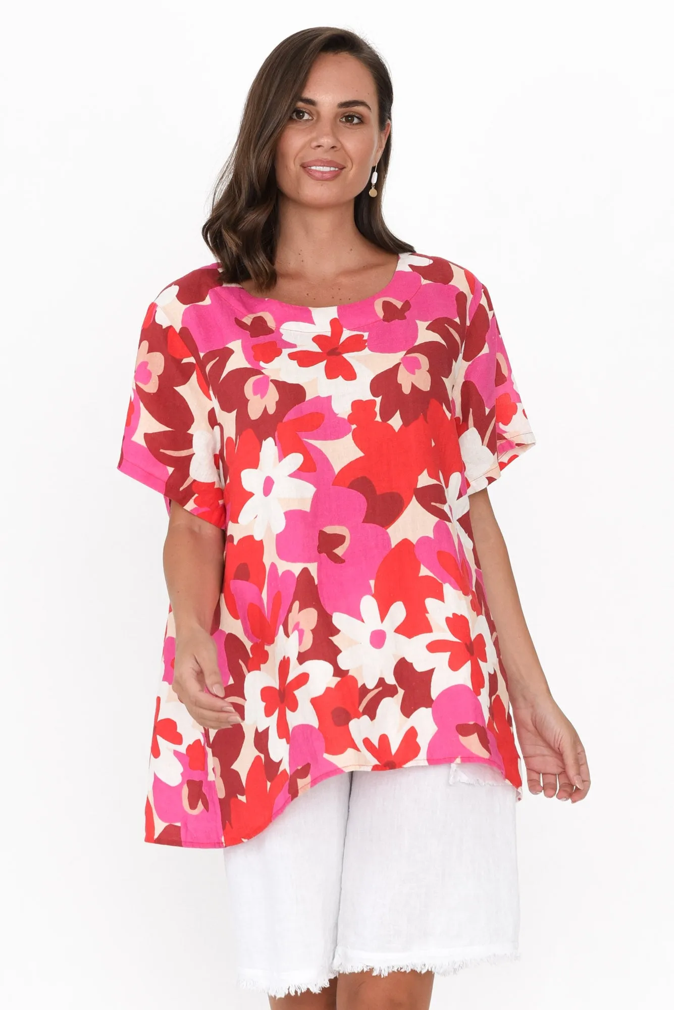 Lorelei Red Floral Linen Top sold by Blue Bungalow