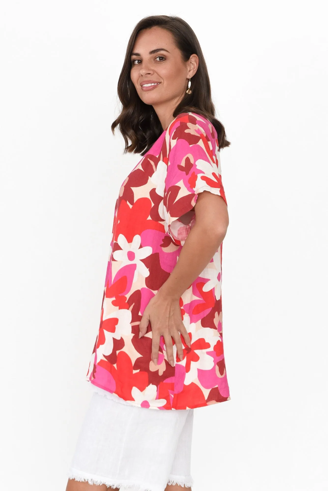 Lorelei Red Floral Linen Top sold by Blue Bungalow product image thumbnail 3