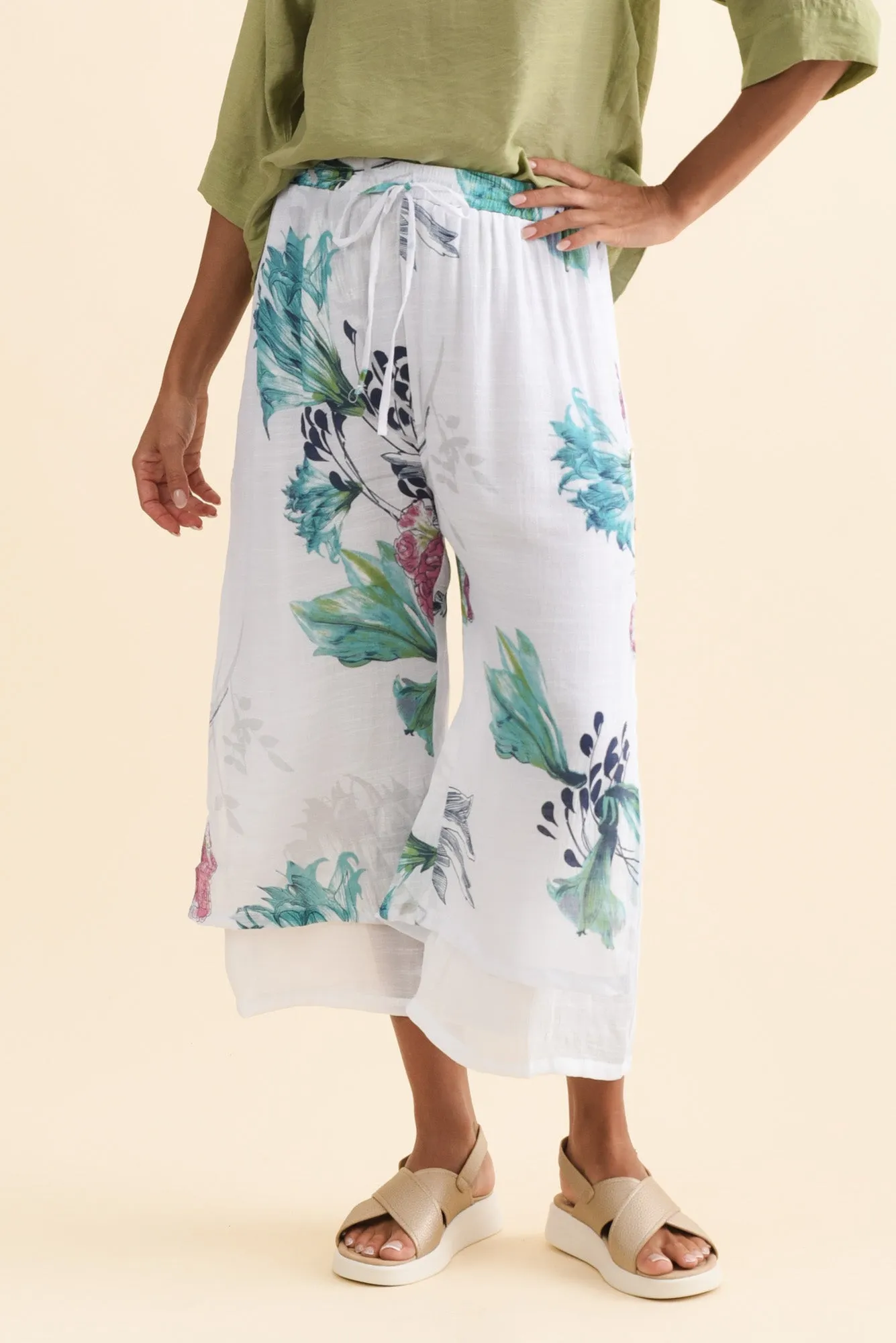 Max White Floral Layered Pants sold by Blue Bungalow