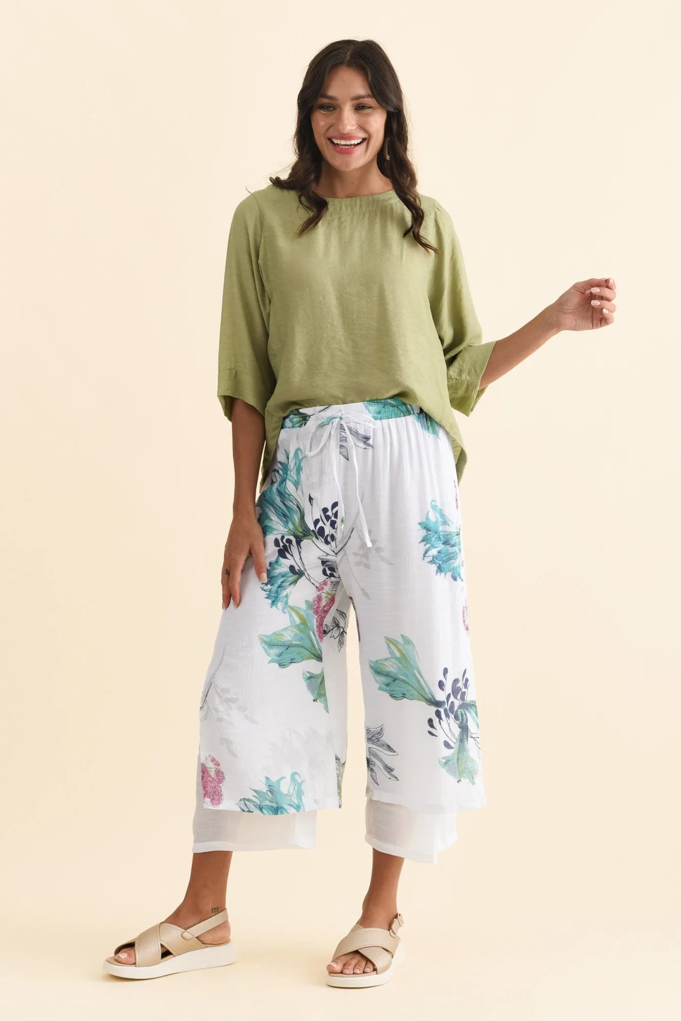 Max White Floral Layered Pants sold by Blue Bungalow product image thumbnail 2