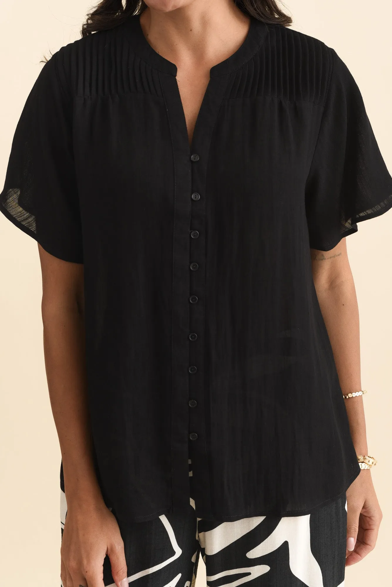 Ponny Black Linen Blend Button Top sold by Blue Bungalow product image thumbnail 5