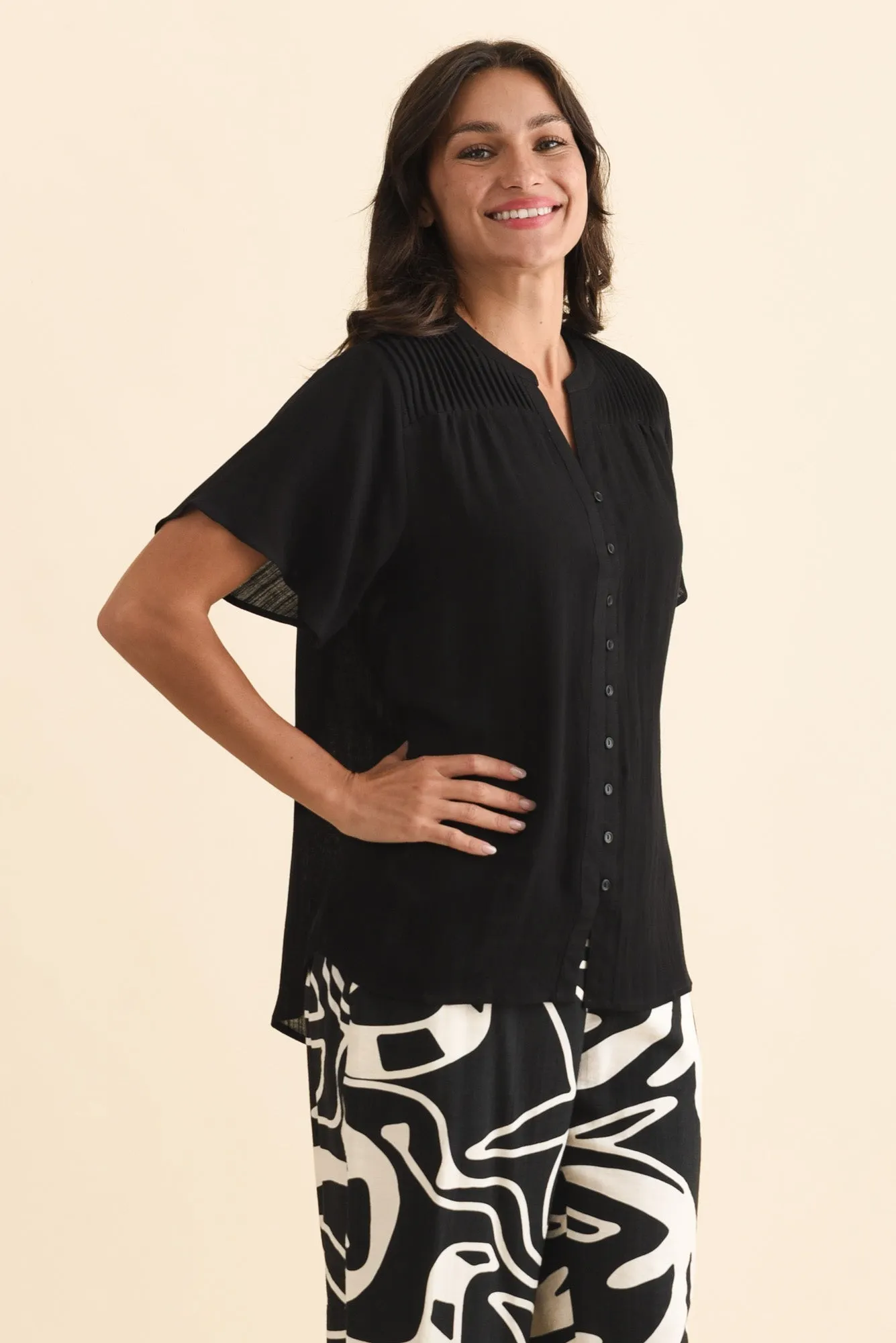 Ponny Black Linen Blend Button Top sold by Blue Bungalow product image thumbnail 3