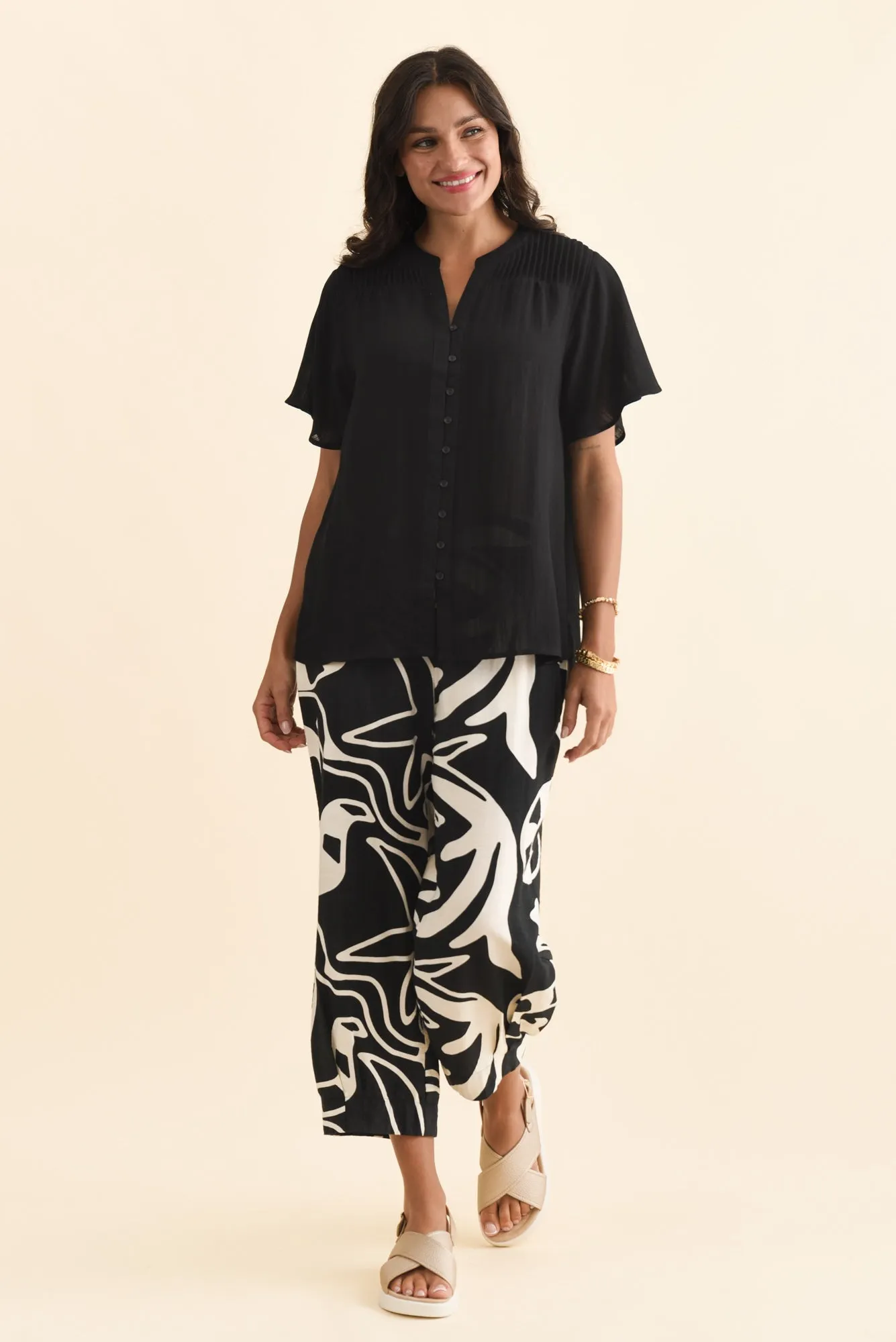 Ponny Black Linen Blend Button Top sold by Blue Bungalow product image thumbnail 2