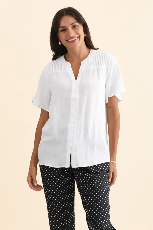 Ponny White Linen Blend Button Top sold by Blue Bungalow