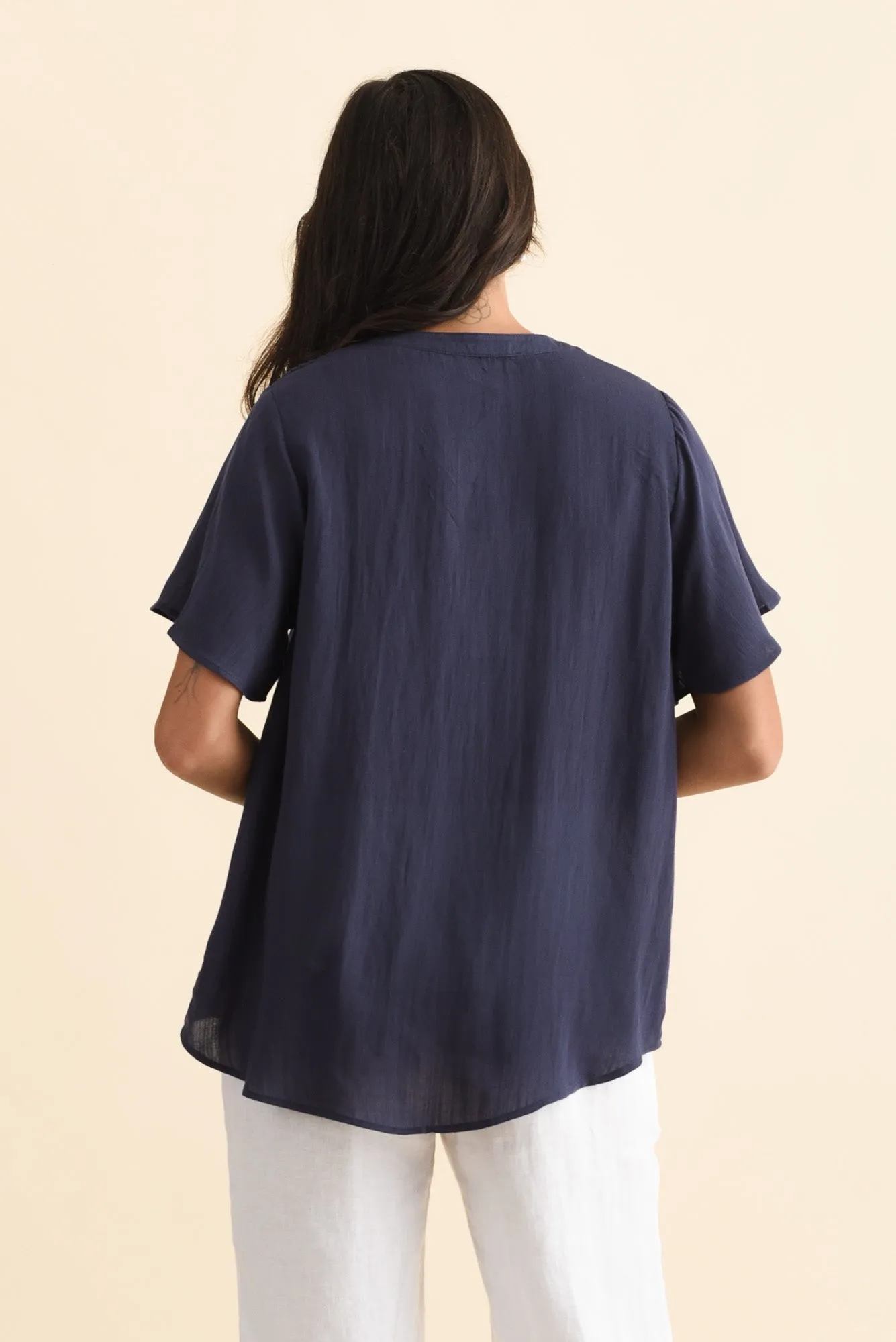 Ponny Navy Linen Blend Button Top sold by Blue Bungalow product image thumbnail 4
