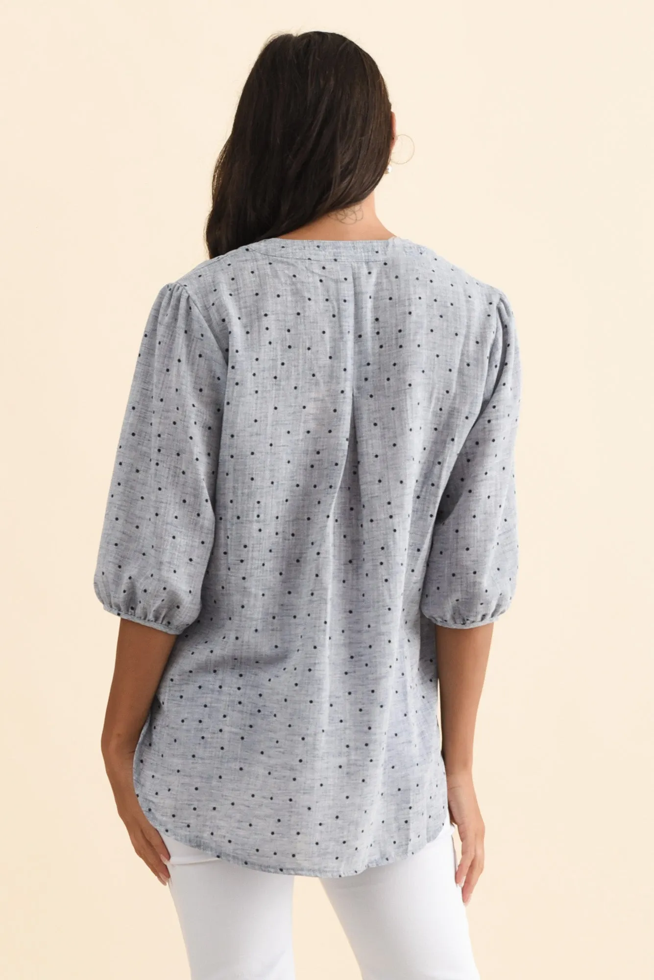 Carmin Blue Spot Linen Blend Top sold by Blue Bungalow product image thumbnail 4
