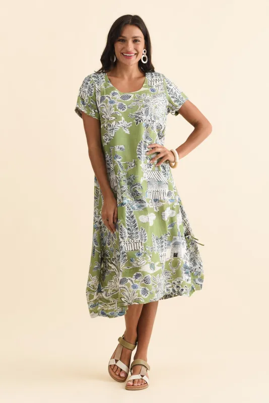 Lula Green Garden Linen Cotton Dress sold by Blue Bungalow