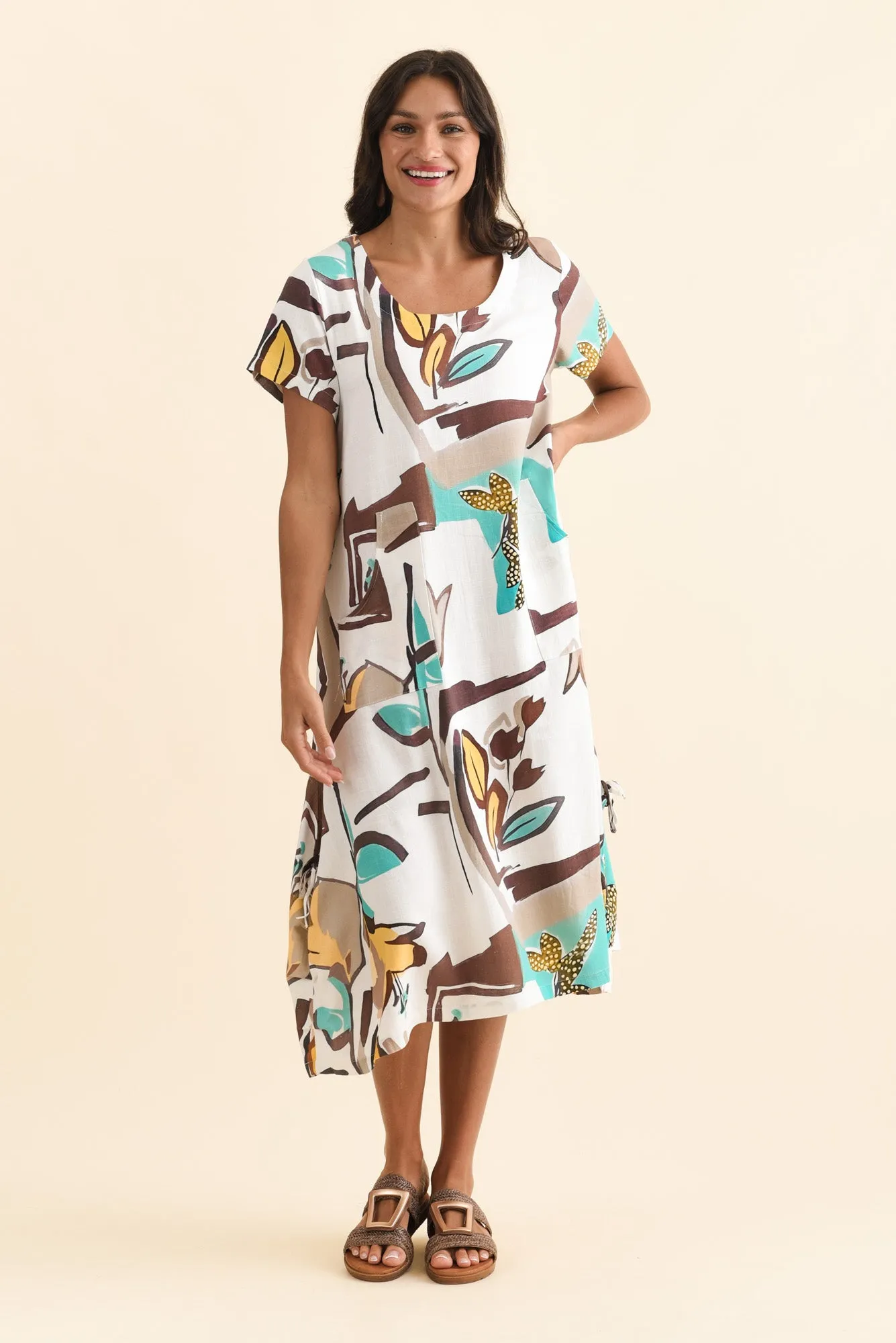 Lula White Abstract Linen Cotton Dress sold by Blue Bungalow product image thumbnail 2