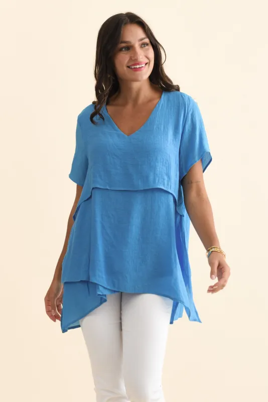 Alvina Azure Blue Layered Tunic Top sold by Blue Bungalow