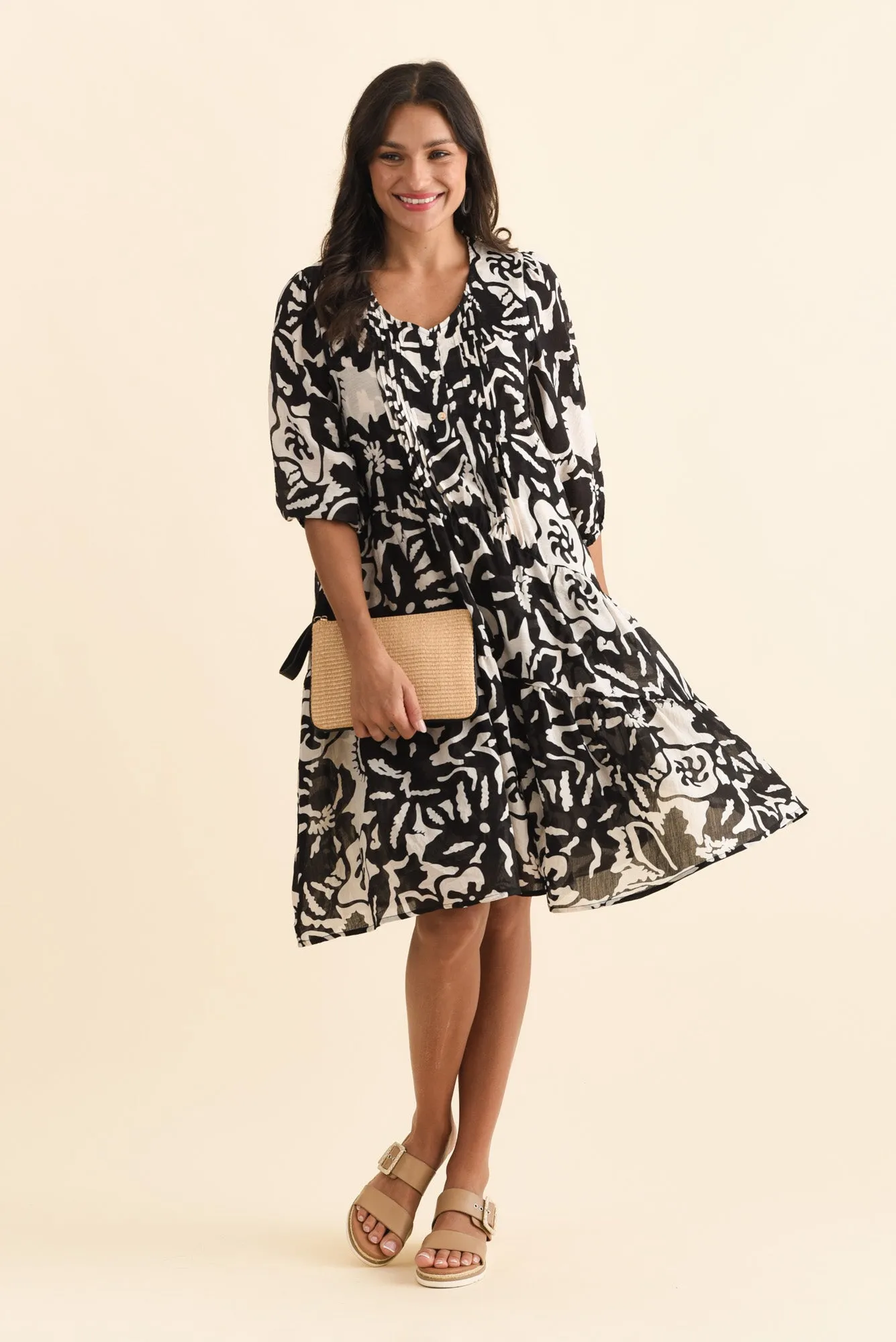 Esta Black Tropical Sleeved Dress sold by Blue Bungalow