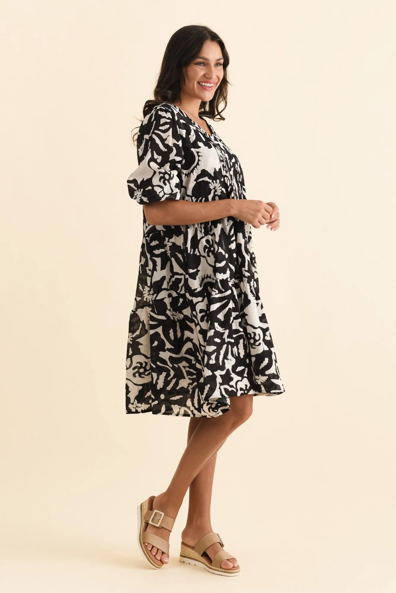 Esta Black Tropical Sleeved Dress sold by Blue Bungalow product image thumbnail 3