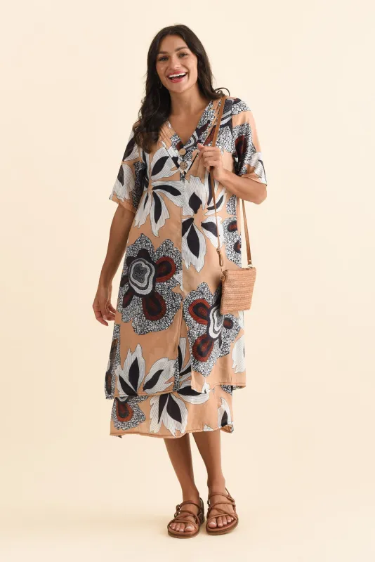 Nala Beige Flower Layers Dress sold by Blue Bungalow