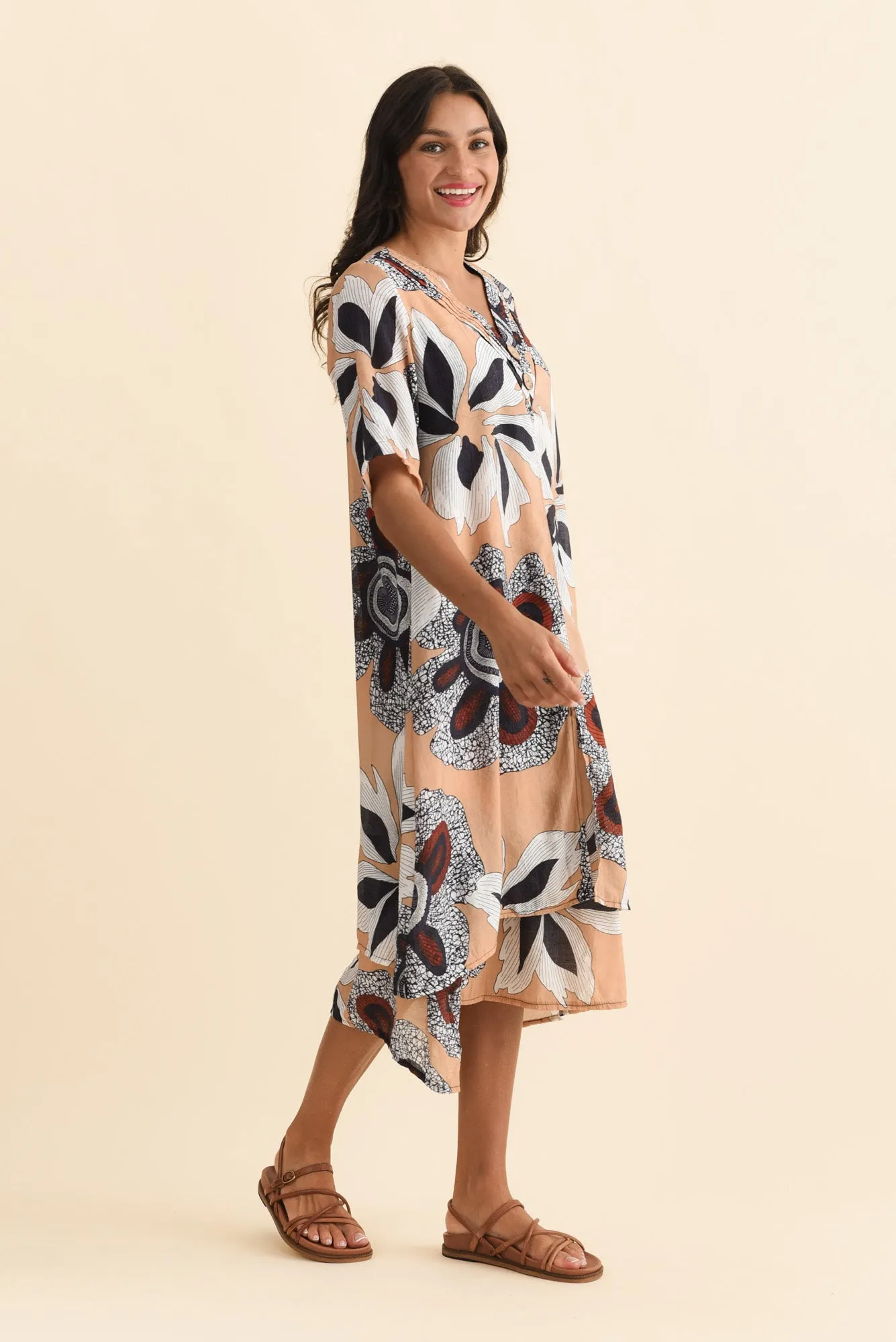 Nala Beige Flower Layers Dress sold by Blue Bungalow product image thumbnail 3