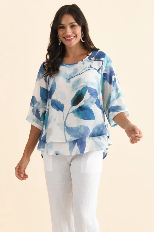 Liora Blue Bloom Layered Top made by Blue Bungalow