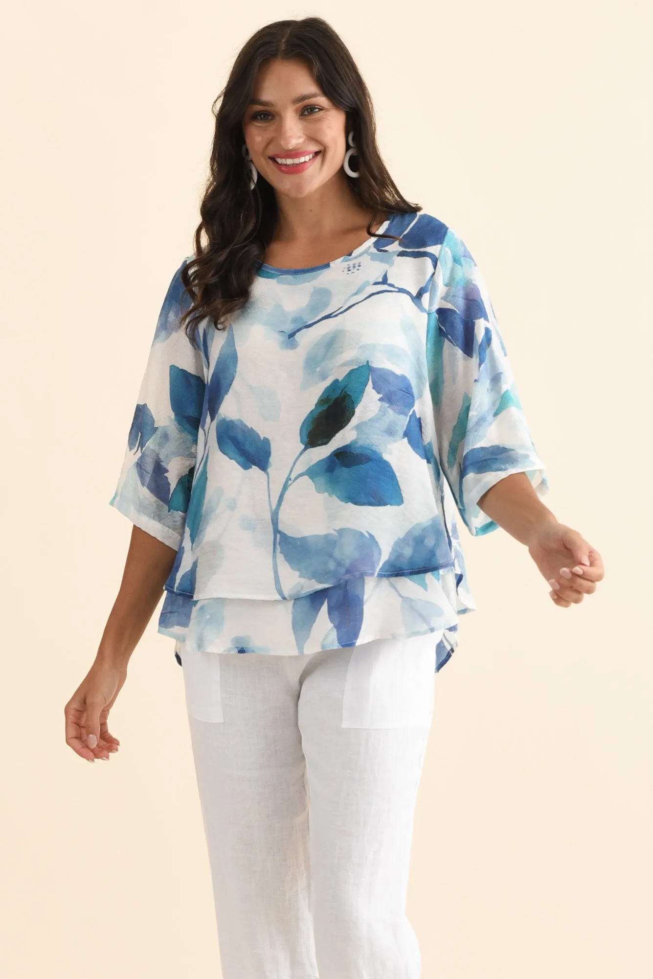 Liora Blue Bloom Layered Top sold by Blue Bungalow