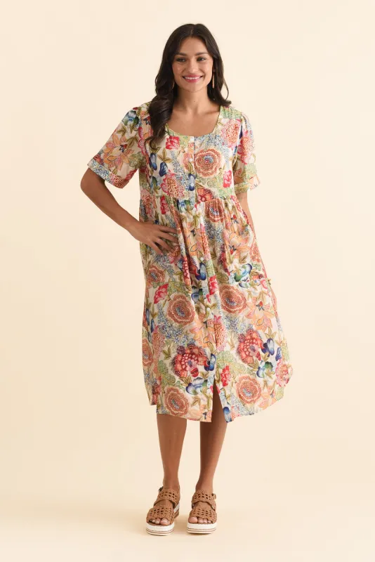 Rayna Orange Garden Button Dress sold by Blue Bungalow