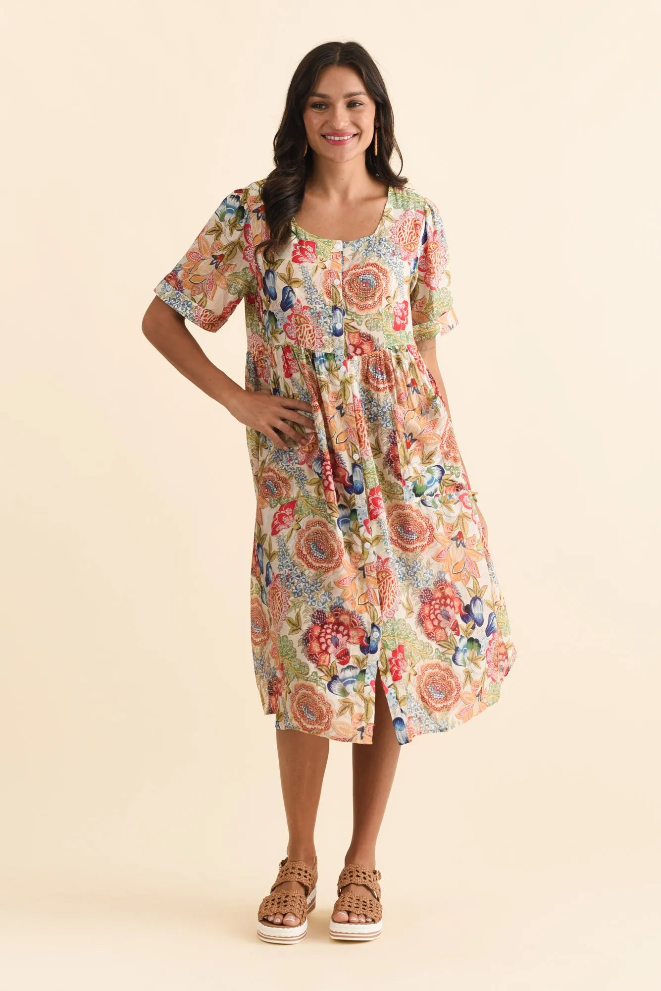Rayna Orange Garden Button Dress sold by Blue Bungalow