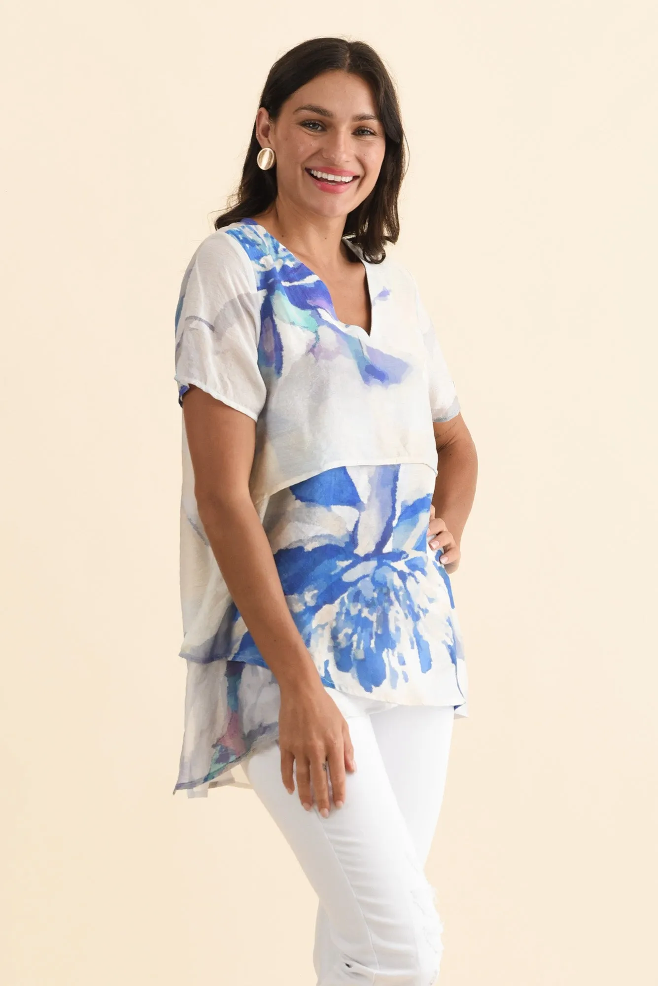Alvina Blue Flower Layered Tunic Top sold by Blue Bungalow product image thumbnail 3