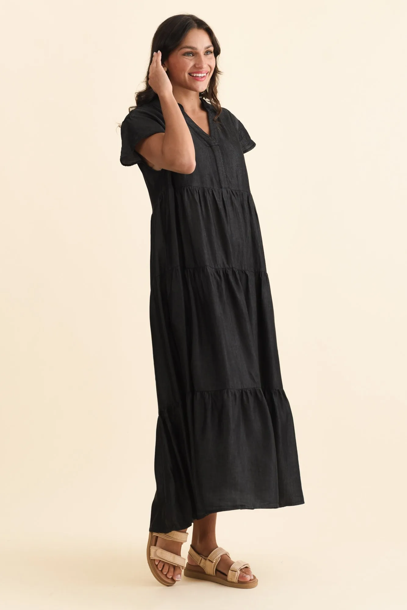 Oxford Dark Navy Tencel Tier Dress sold by Blue Bungalow product image thumbnail 3
