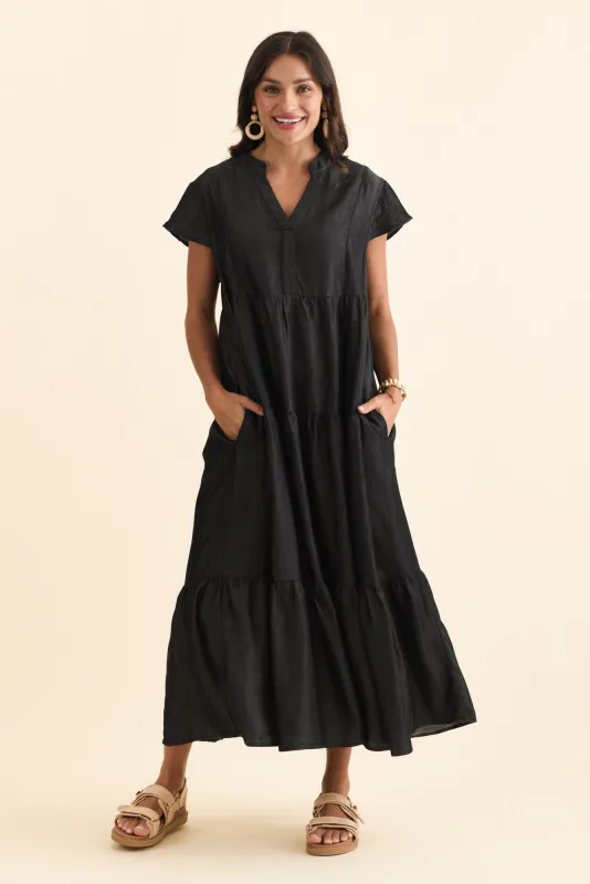 Oxford Dark Navy Tencel Tier Dress sold by Blue Bungalow