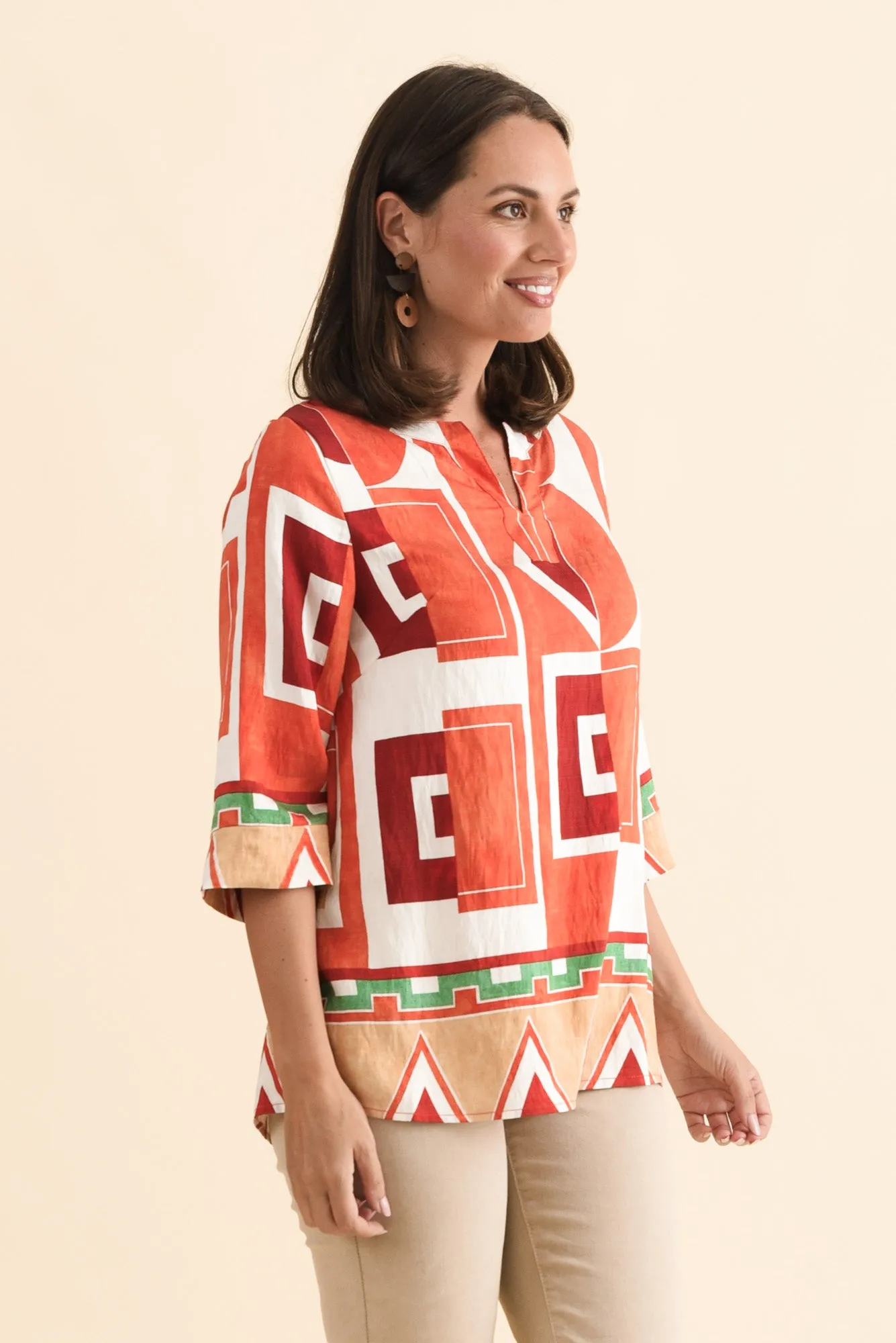 Maddox Orange Geo Cotton Blend Top sold by Blue Bungalow product image thumbnail 3