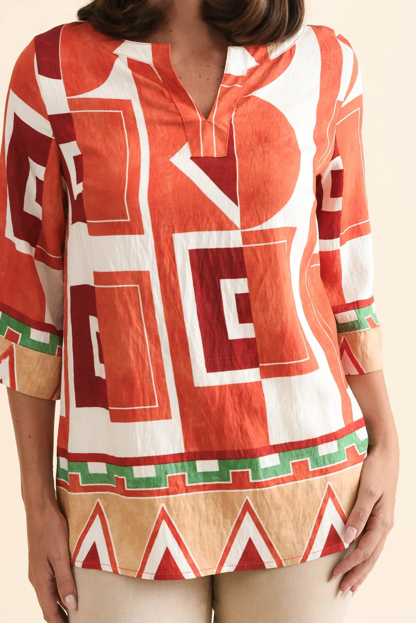 Maddox Orange Geo Cotton Blend Top sold by Blue Bungalow product image thumbnail 5