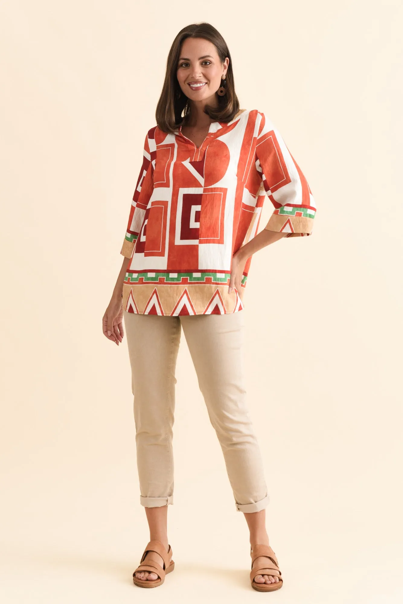 Maddox Orange Geo Cotton Blend Top sold by Blue Bungalow product image thumbnail 2