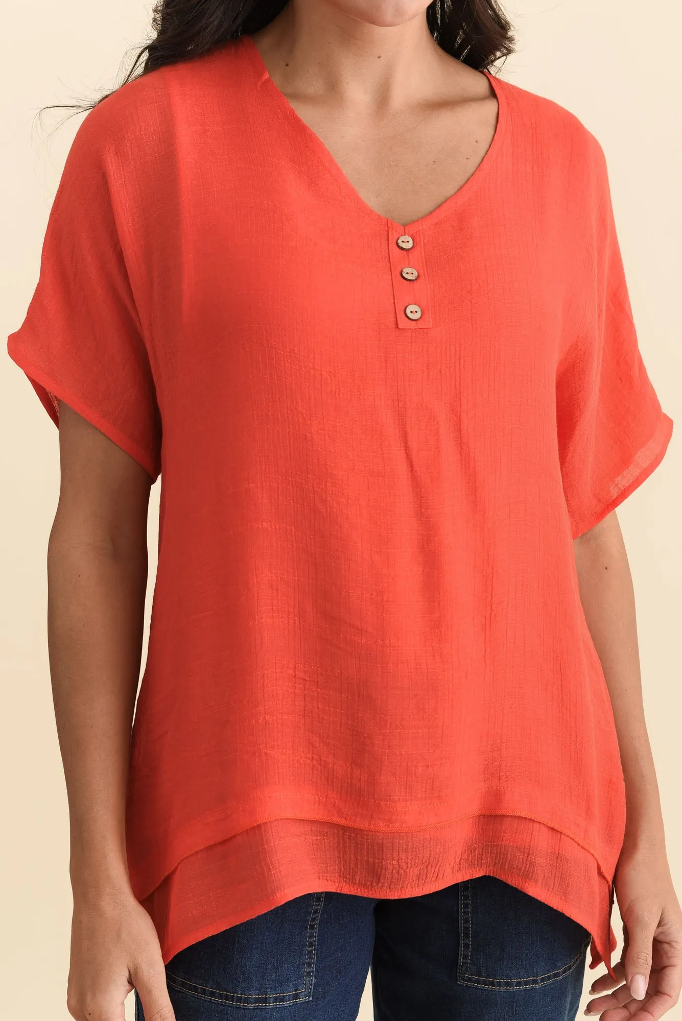 Alison Coral Layered Button Top sold by Blue Bungalow product image thumbnail 5