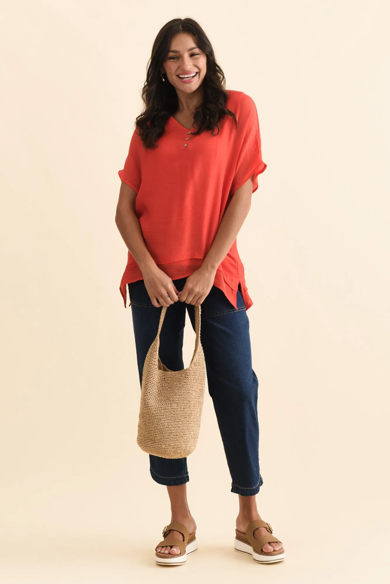 Alison Coral Layered Button Top sold by Blue Bungalow product image thumbnail 2