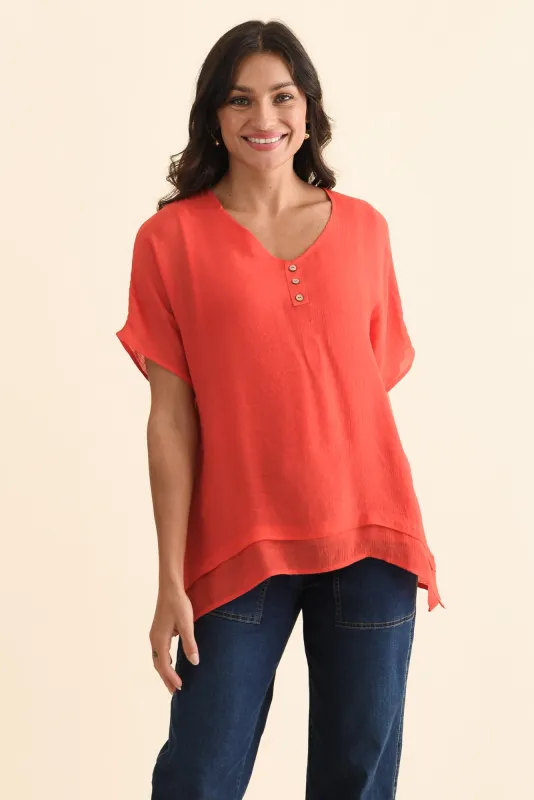 Alison Coral Layered Button Top made by Blue Bungalow