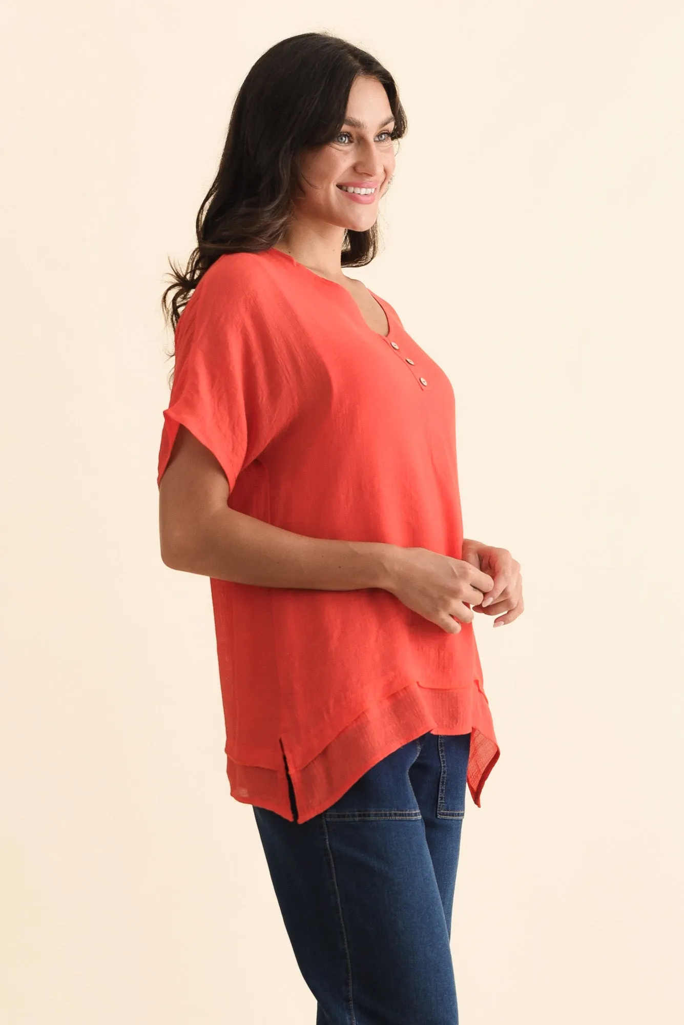 Alison Coral Layered Button Top sold by Blue Bungalow product image thumbnail 3