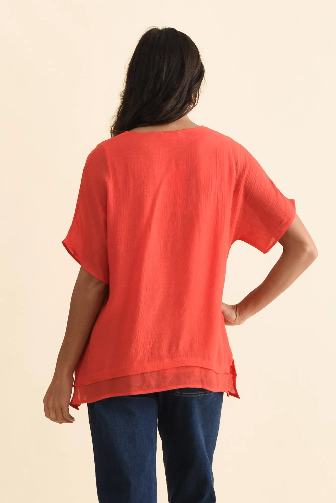Alison Coral Layered Button Top sold by Blue Bungalow product image thumbnail 4