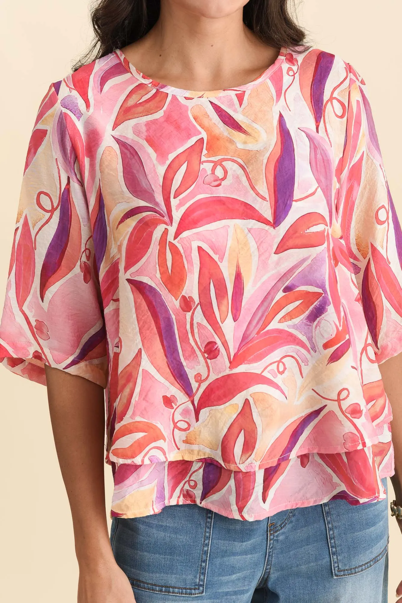 Folk Pink Flower Frill Top sold by Blue Bungalow product image thumbnail 5