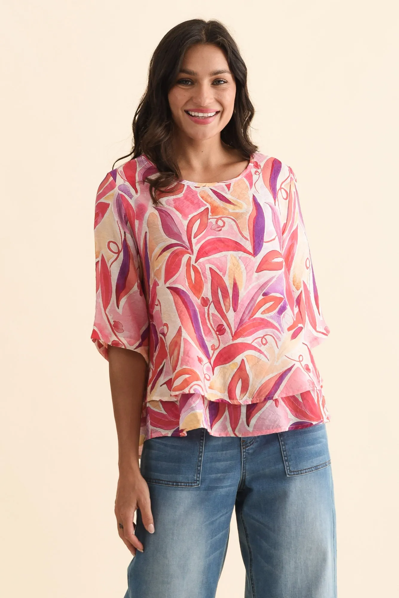 Folk Pink Flower Frill Top sold by Blue Bungalow