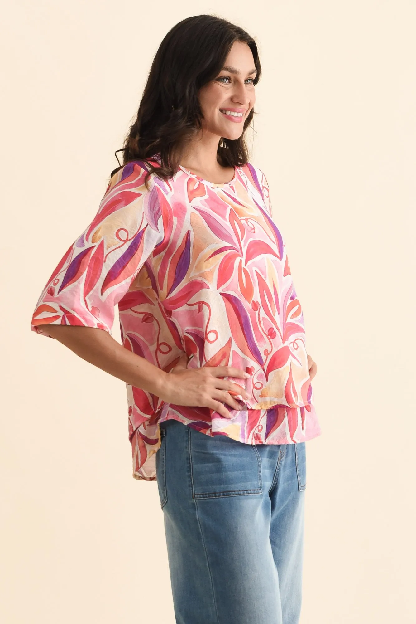 Folk Pink Flower Frill Top sold by Blue Bungalow product image thumbnail 3
