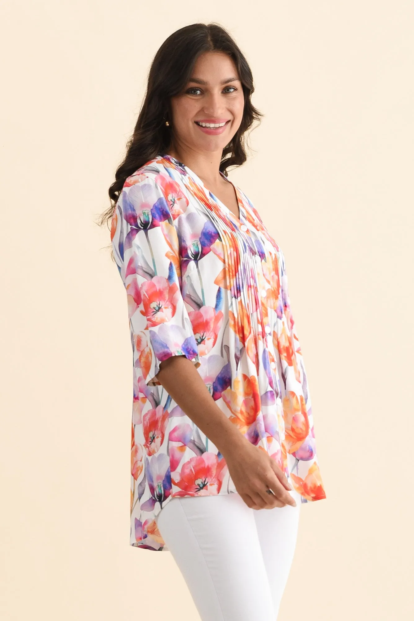 Alby Orange Flower Pleated Blouse sold by Blue Bungalow product image thumbnail 3