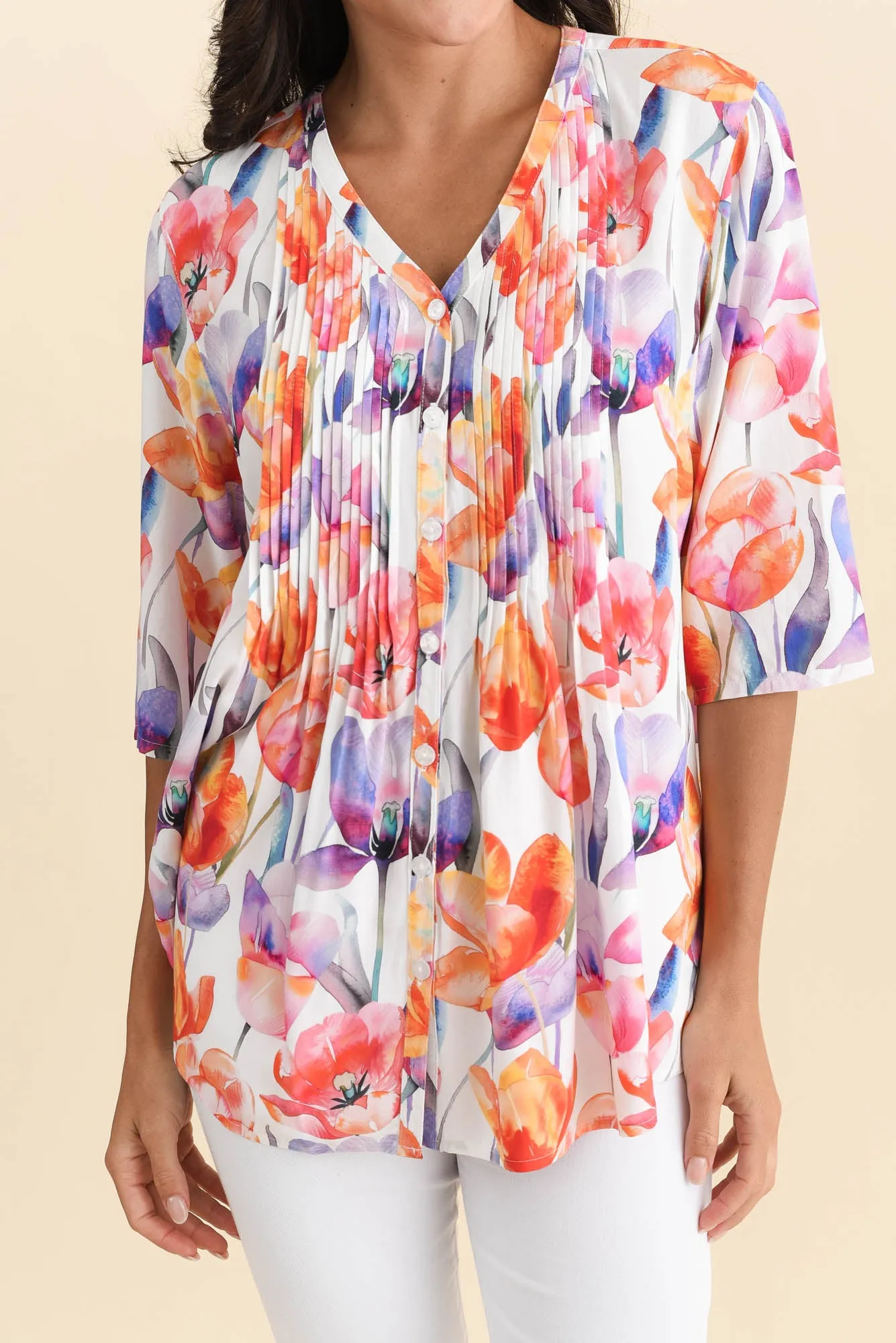 Alby Orange Flower Pleated Blouse sold by Blue Bungalow product image thumbnail 5