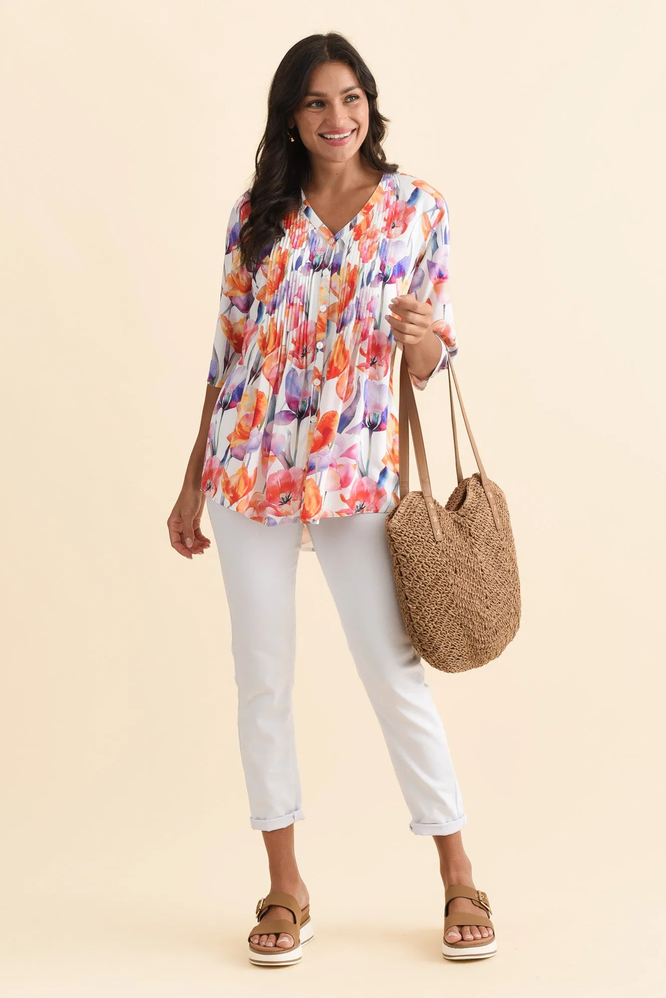 Alby Orange Flower Pleated Blouse sold by Blue Bungalow product image thumbnail 2