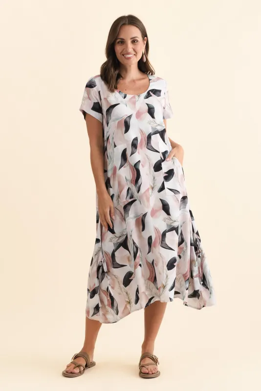 Lula Beige Abstract Linen Cotton Dress sold by Blue Bungalow