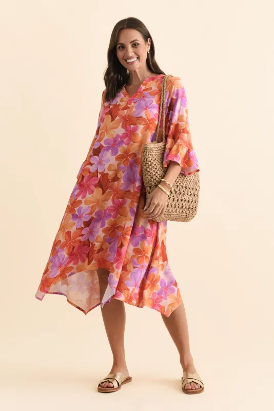 Millicent Orange Garden Linen Cotton Dress sold by Blue Bungalow