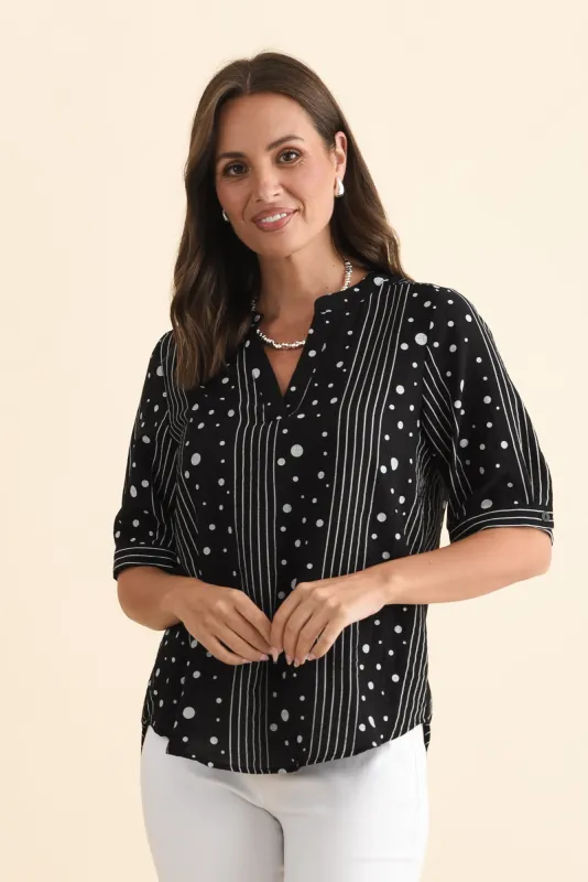 Breigh Black Geo V Neck Top made by Willow Tree