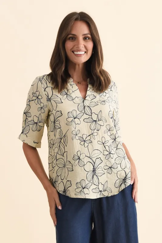 Breigh Sage Flower V Neck Top made by Willow Tree
