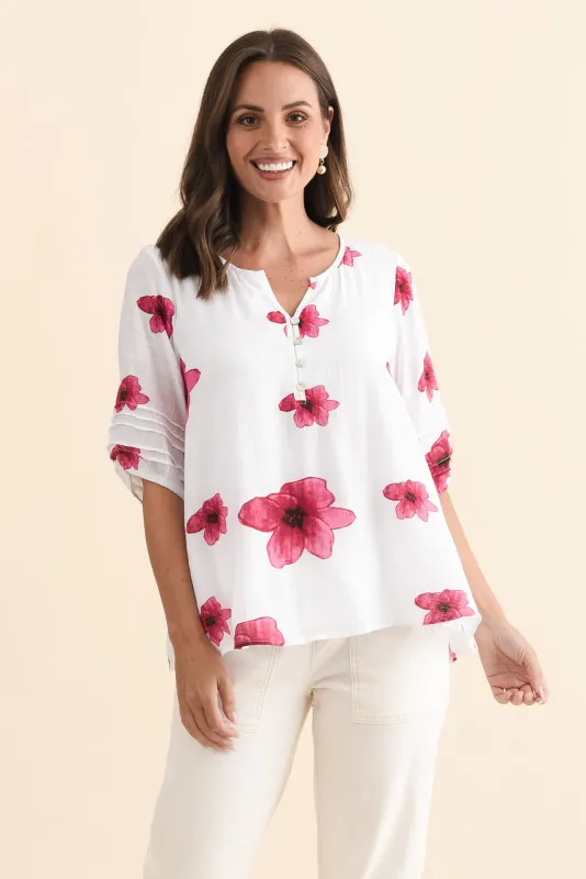 Ramy Pink Flower Cotton Blend Top made by Willow Tree